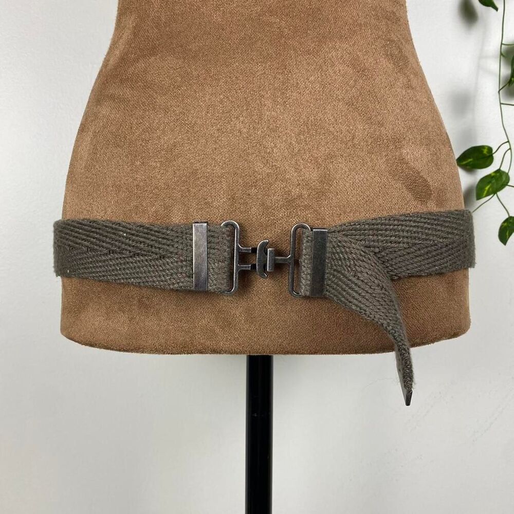 Military belt woven canvas interlocking silver buckle olive khaki tactical